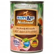 Happy&Fit Natural Dog Konzerv Csirke & Szarvas Almával & Sáfrányolajjal 400g