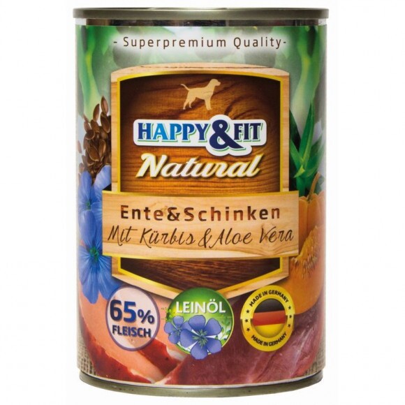 Happy&Fit Natural Dog Konzerv Kacsa & Sonka Sütőtökkel & Aloe Verával 400g