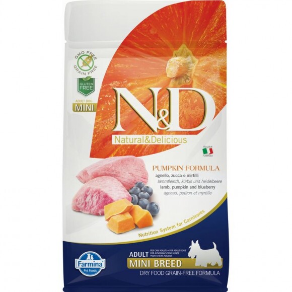 N&D Dog Grain Free bárány & áfonya sütőtökkel adult mini 800g