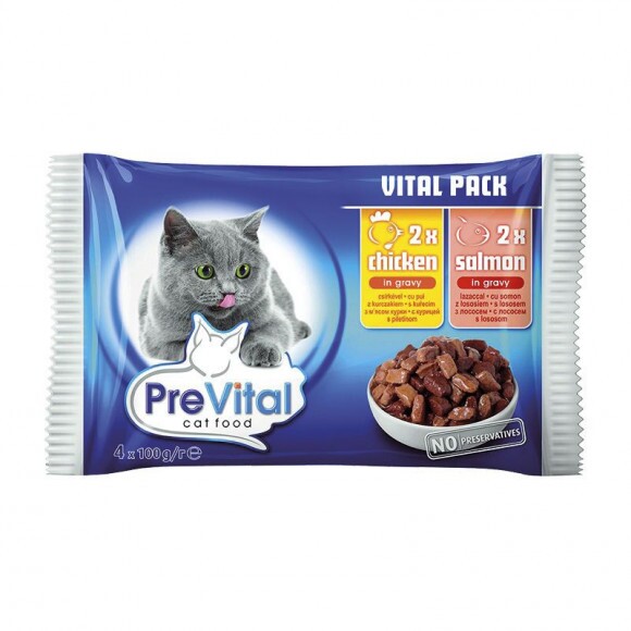 Prevital Alutasakos Macskaeledel Csirke-Lazac 4x100gr Multipack